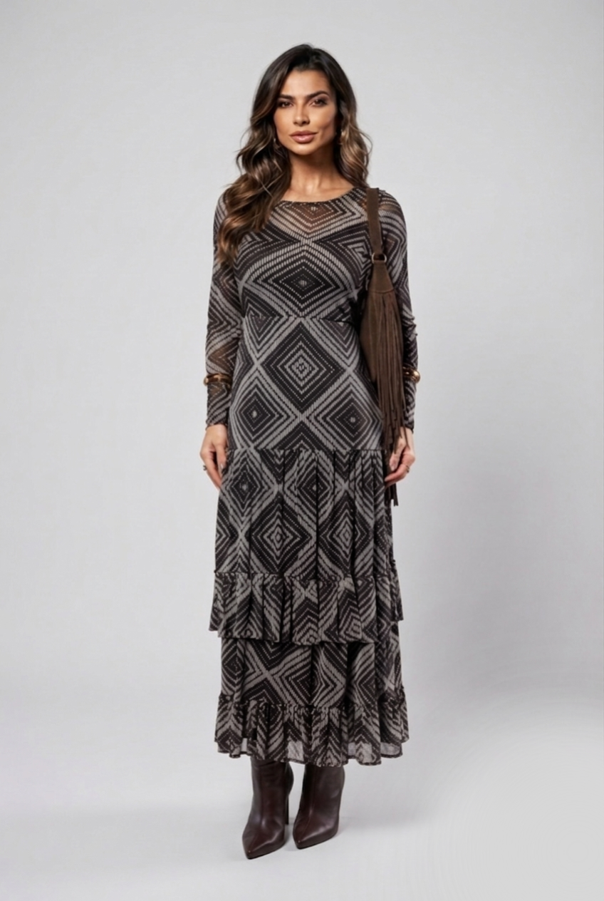 VESTIDO MAXI MIDI TULE ESTAMPADO